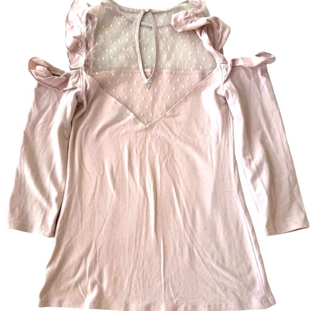 Express Blush Ruffle Mesh Top/Blouse - Picture 5 of 6